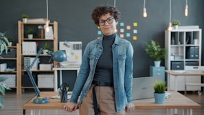 Woman smiling in a modern office setting