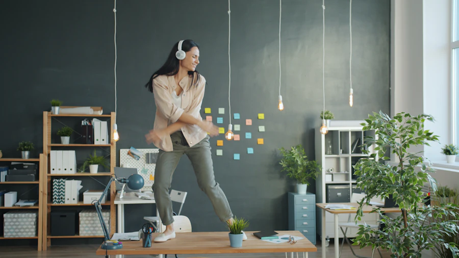 Someone dancing with headphones on, lost in the music