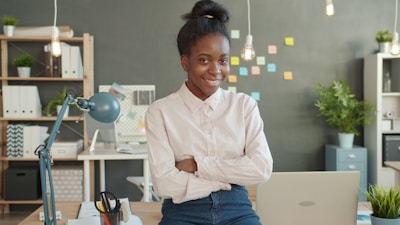 Young woman smiling in office setting