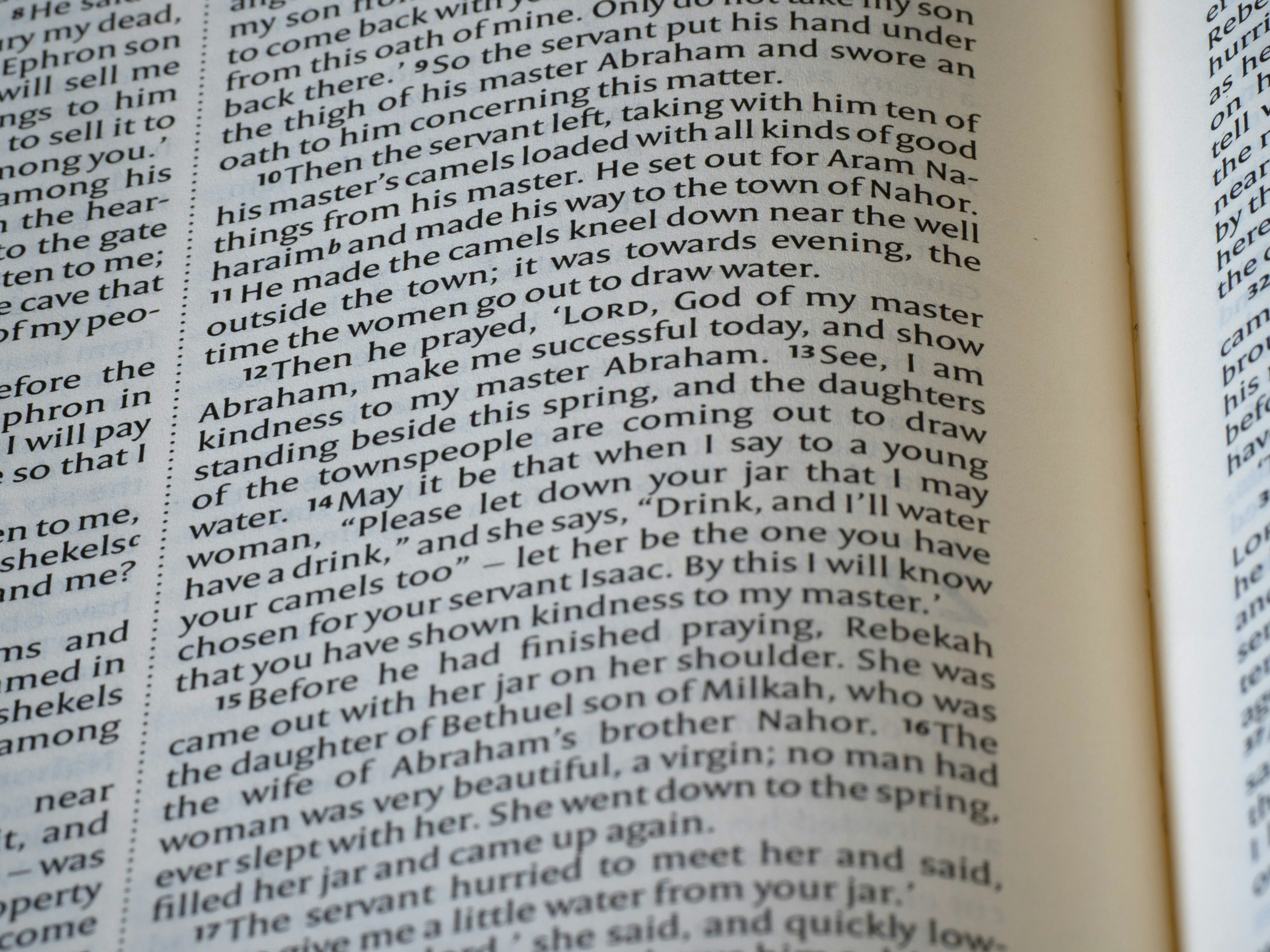 Close-up of an open book with text.