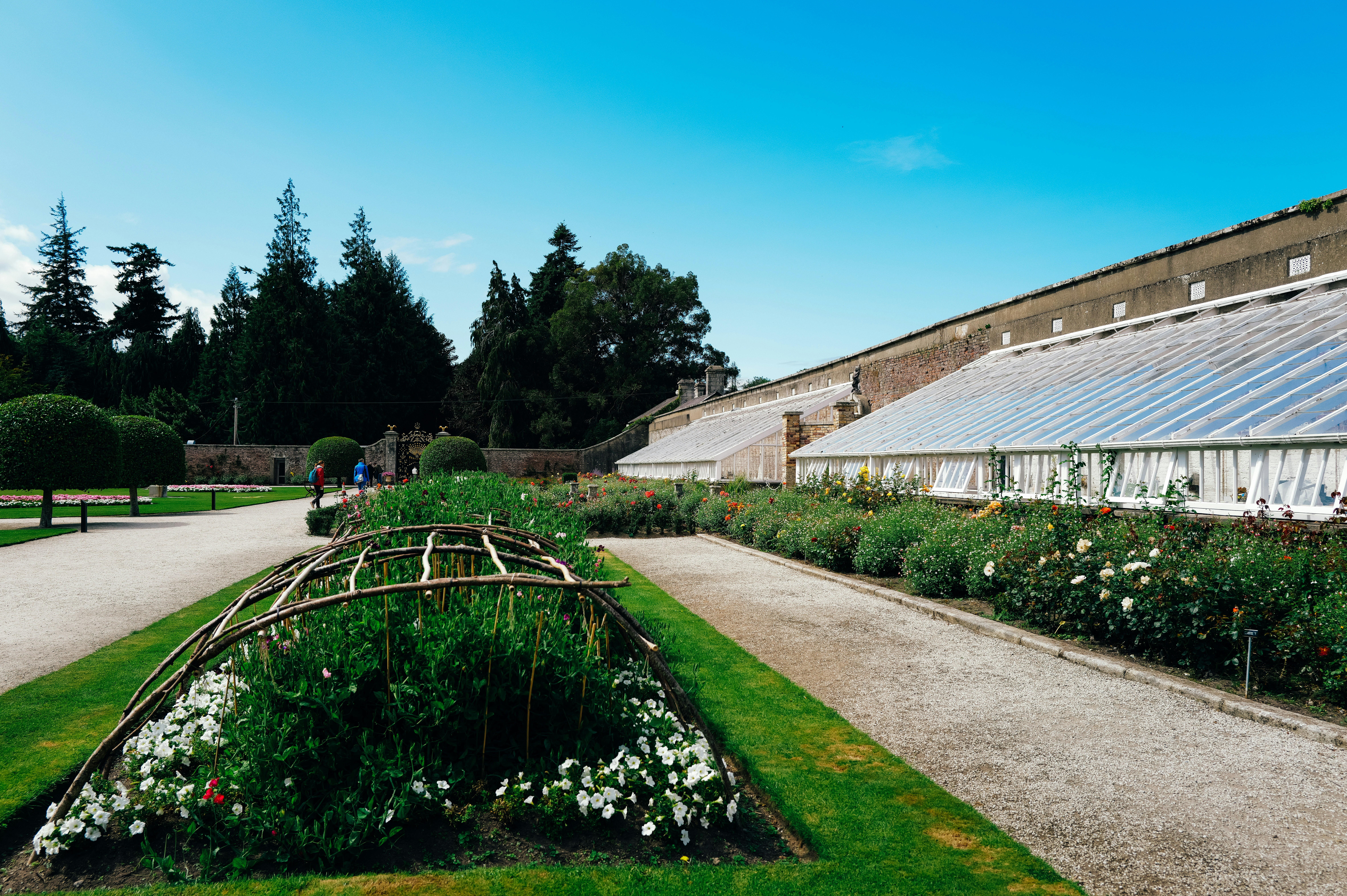 Greenhouses and manicured garden beds