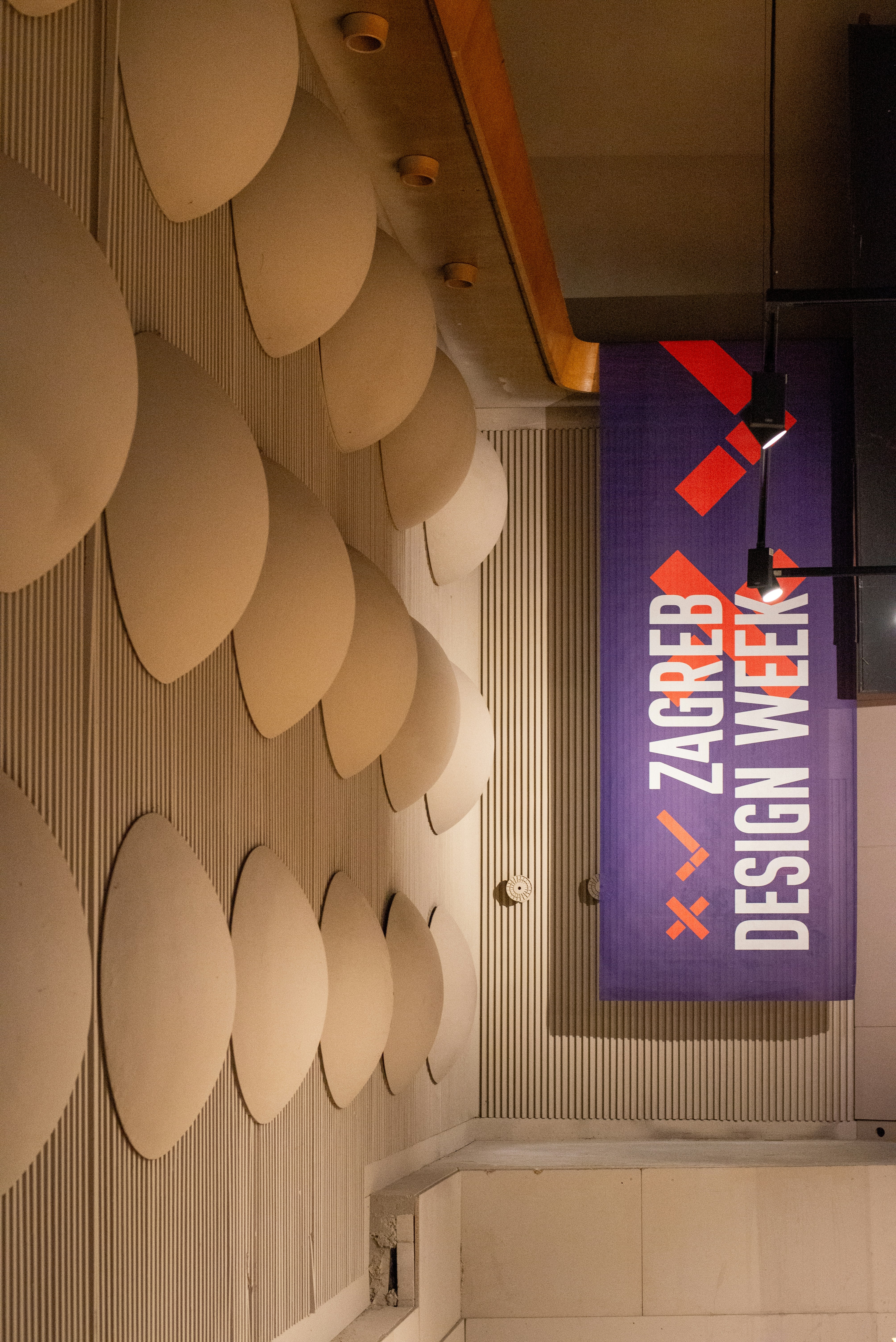 Purple banner advertises zagreb design week event
