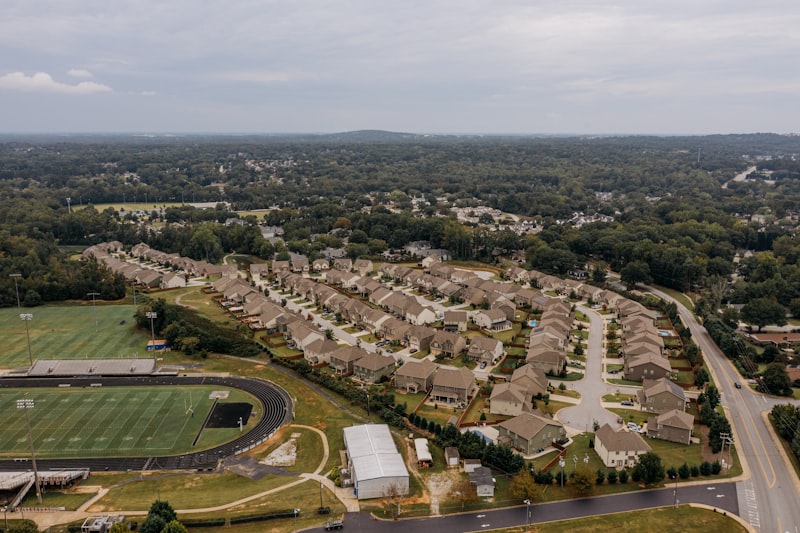 Aerial view of suburban neighbourhood