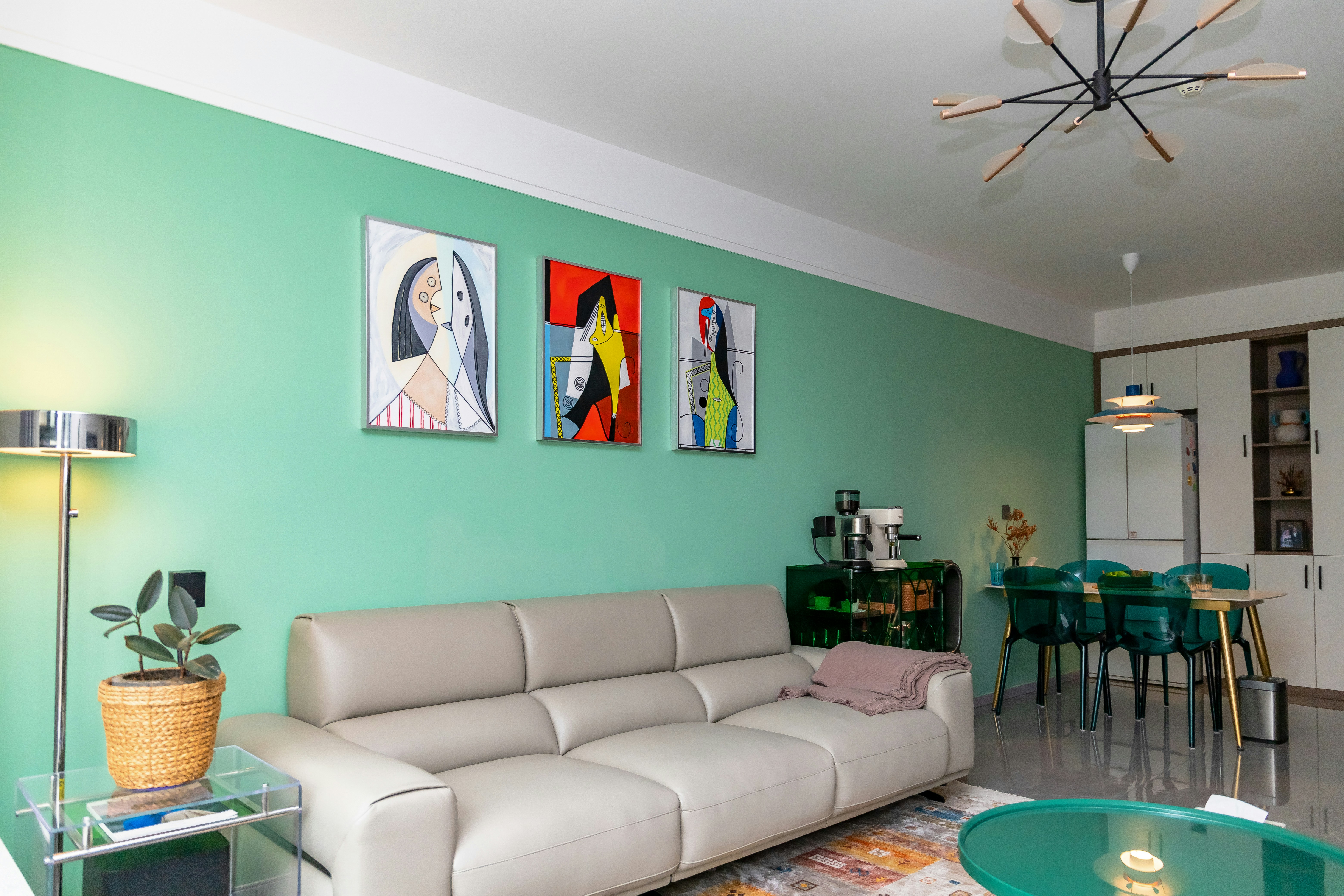 Mint Green Living Room with Art