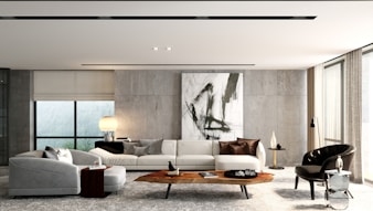 Modern living room with sectional sofa and artwork