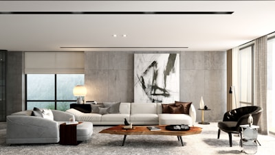 Modern living room with sectional sofa and artwork