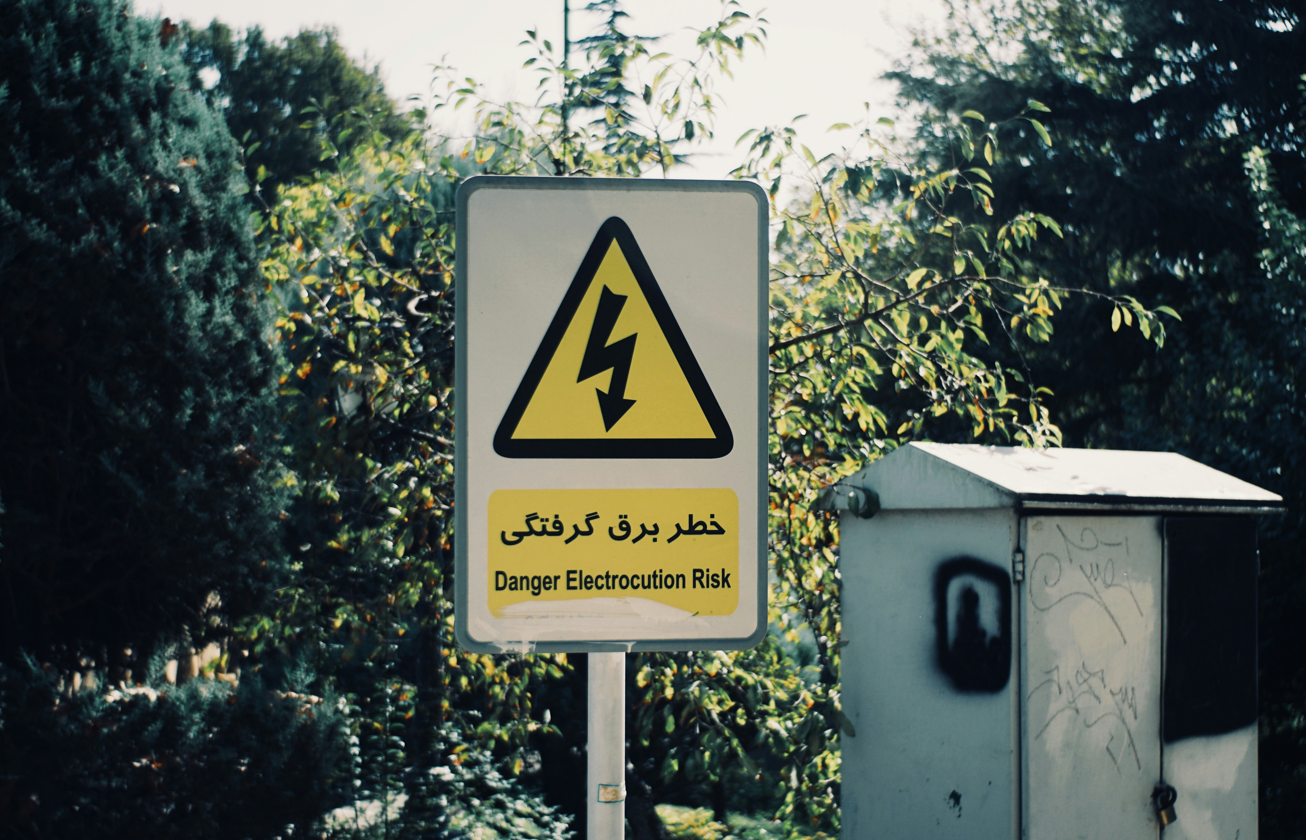 Danger electrocution risk sign with lightning bolt