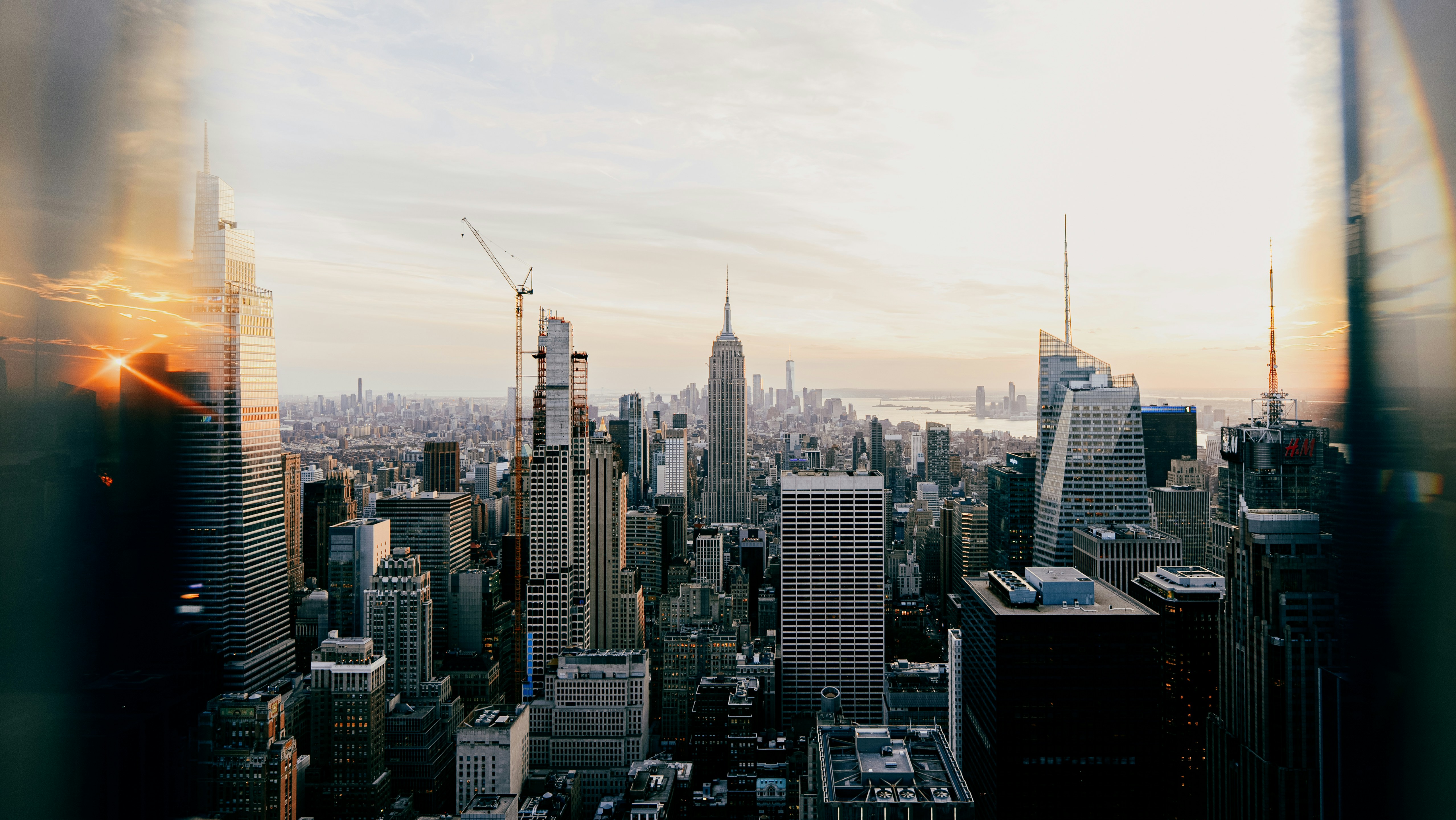 New york city skyline at sunset with empire state building.