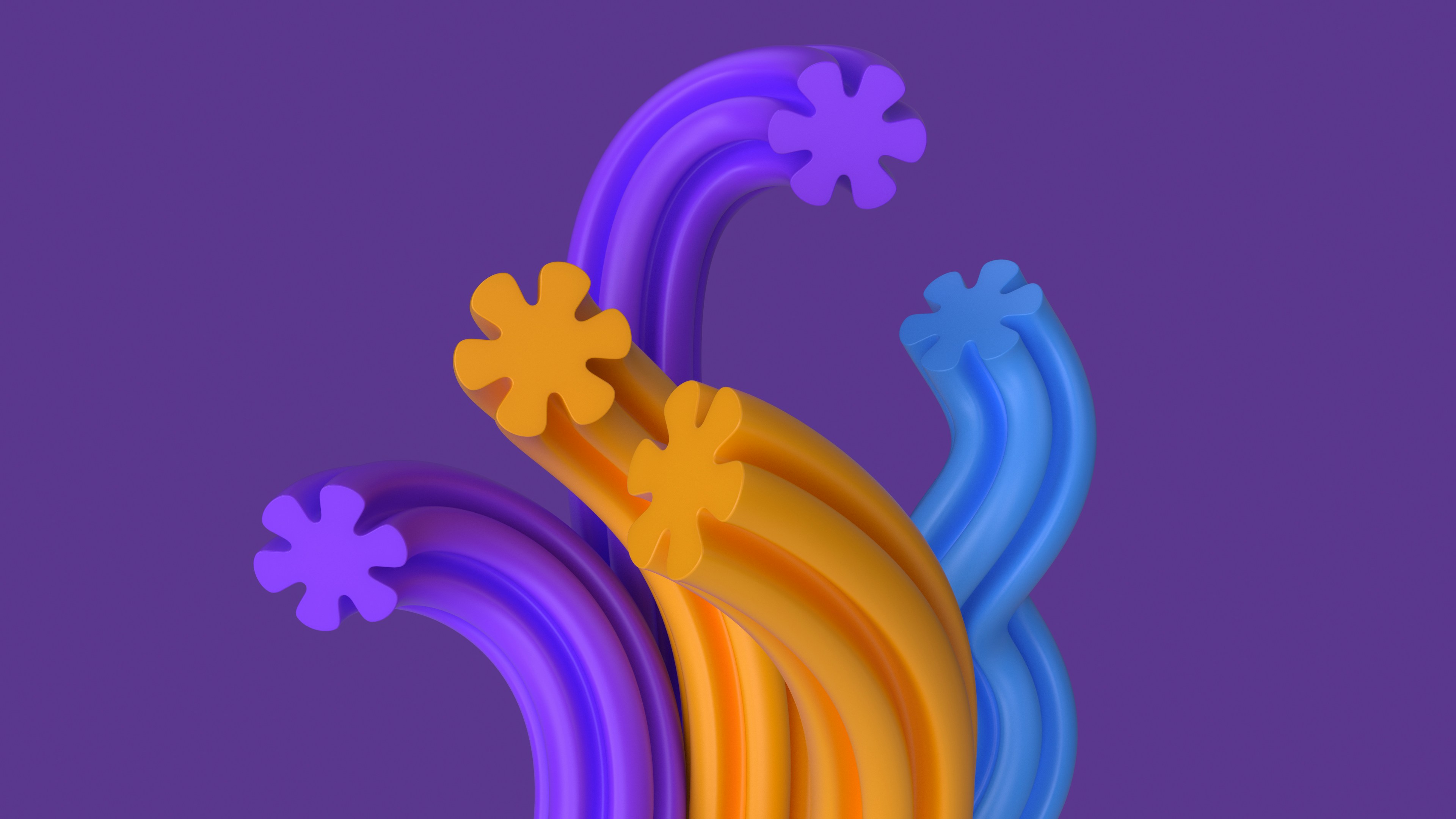 Abstract colorful strands with star shapes on purple background