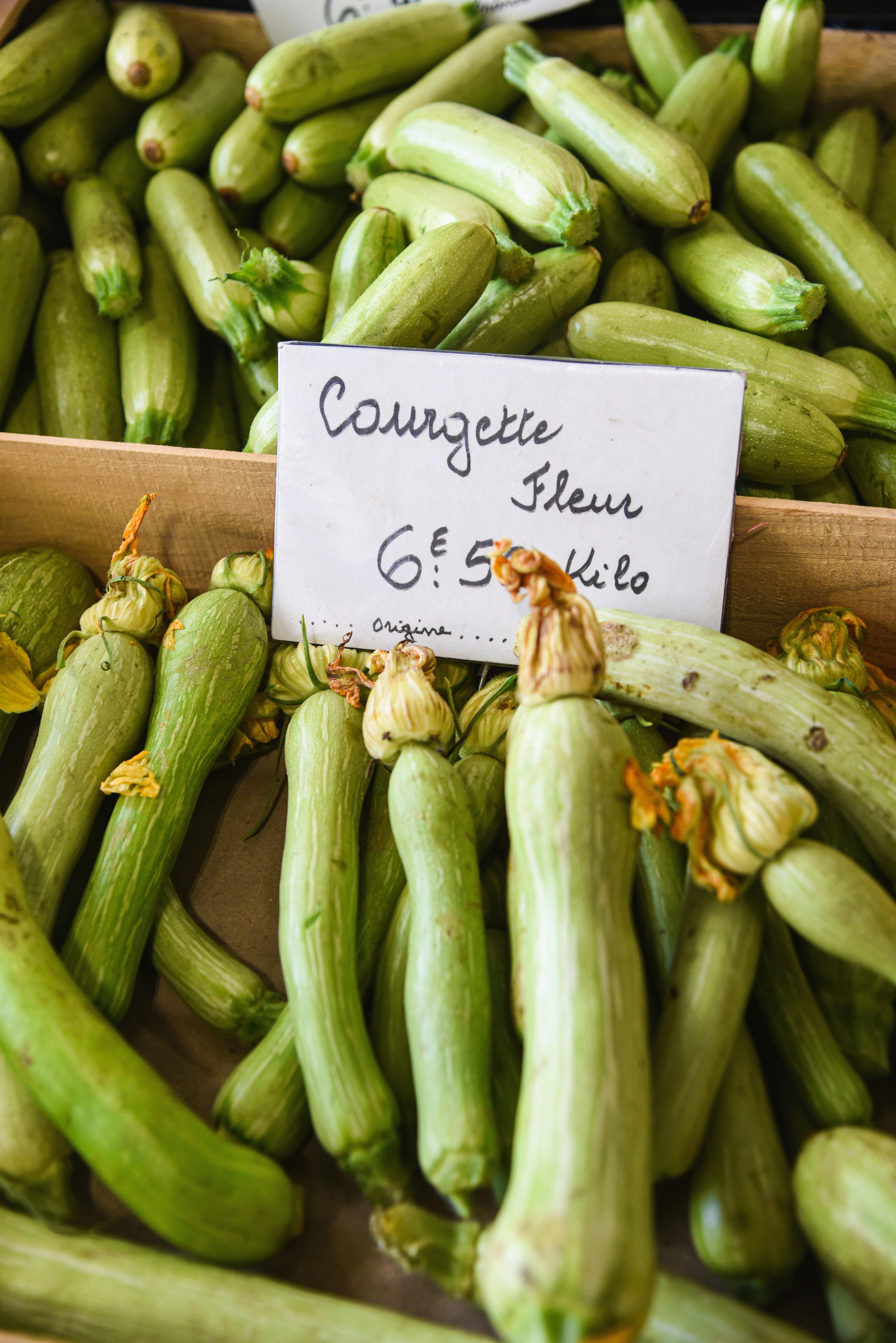 Fresh courgettes with flowers and price sign. photo – Free Food Image ...