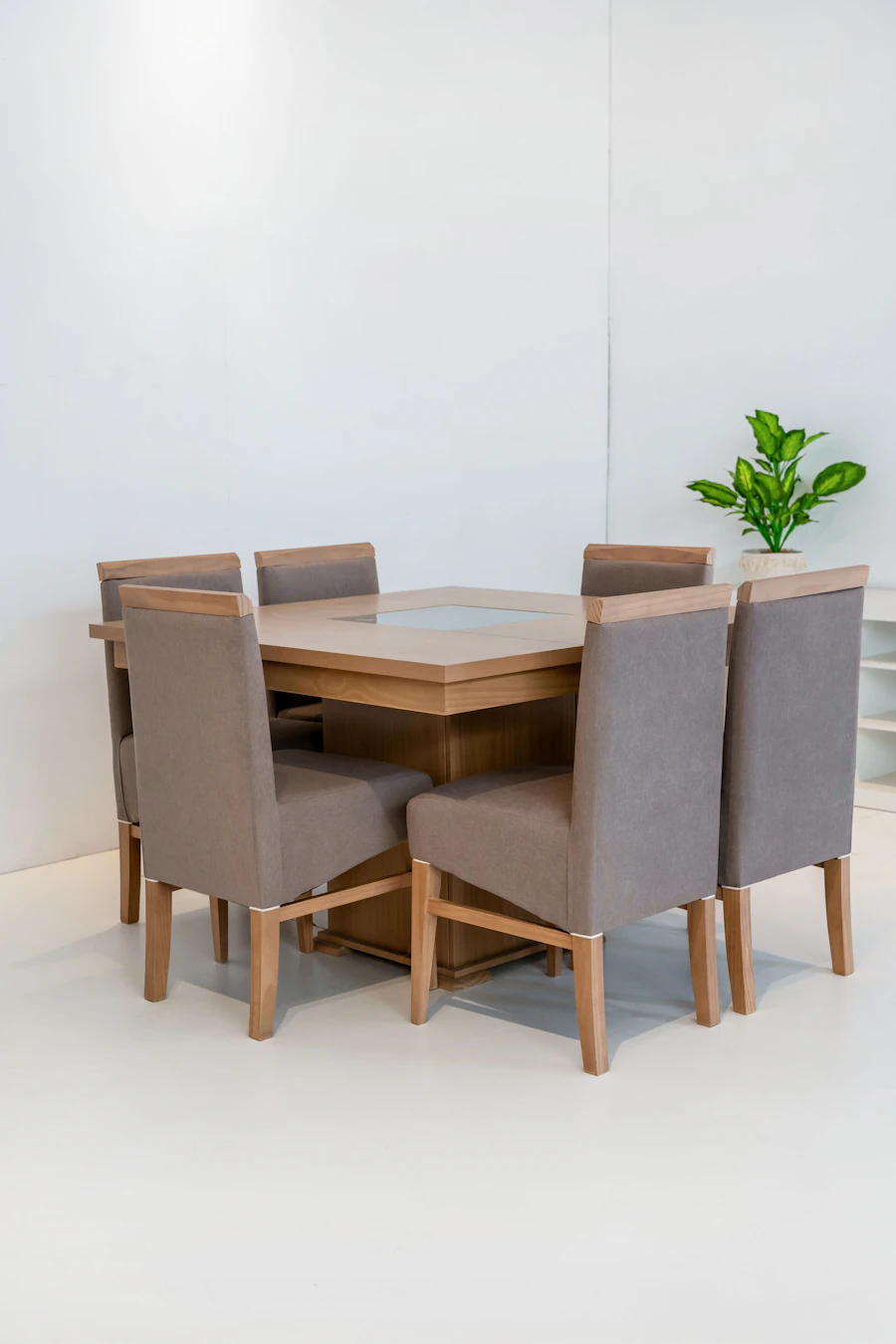 Real six-seater wooden dining table set