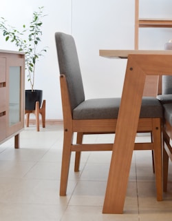 Modern dining chairs and table in a well-lit room.