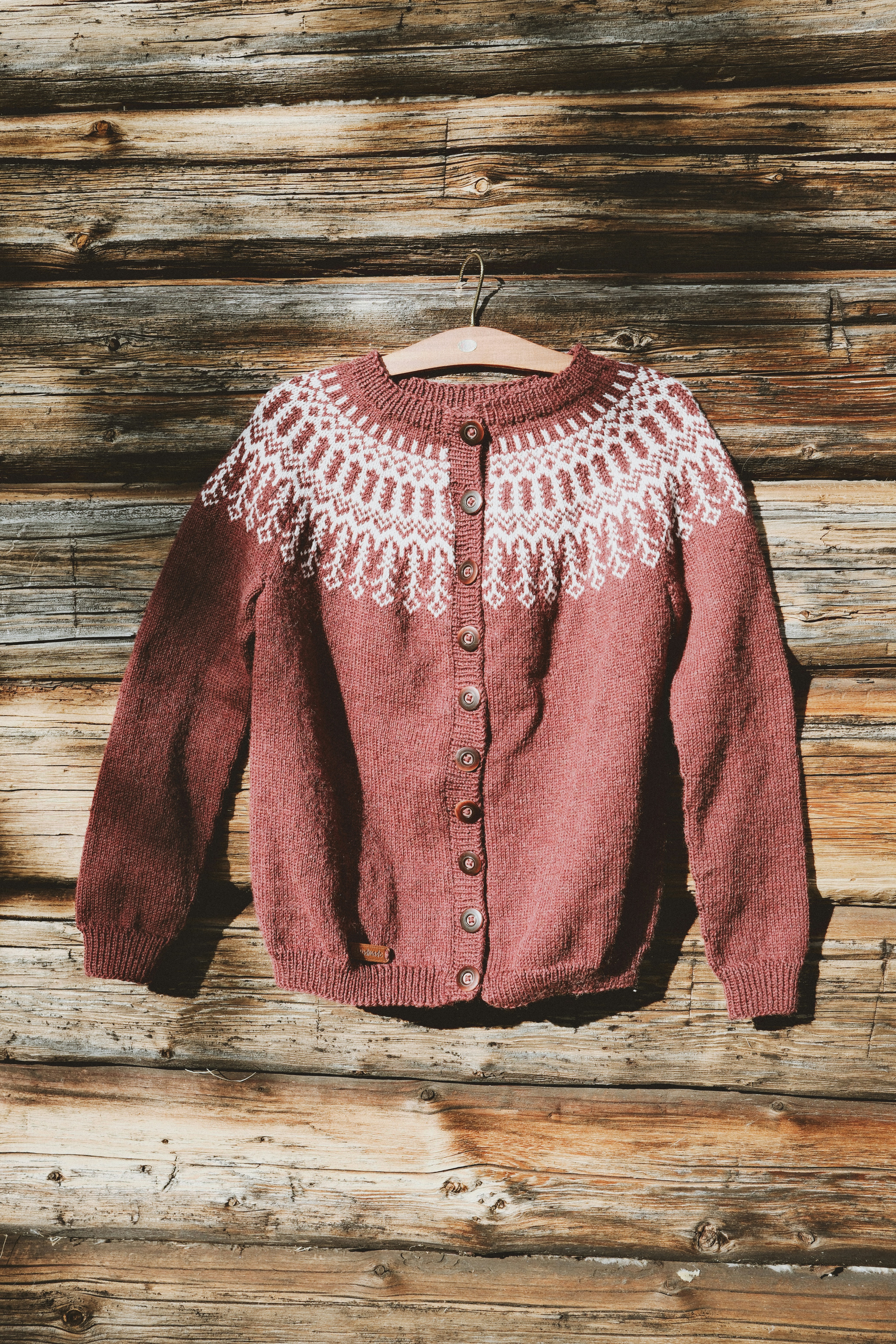 Rose knit cardigan with white yoke detail