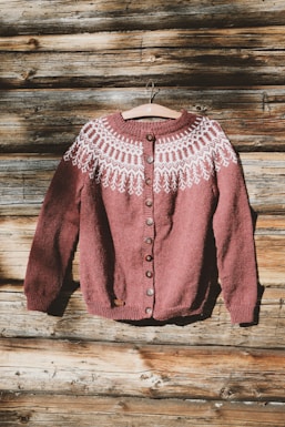 Rose knit cardigan with white yoke detail