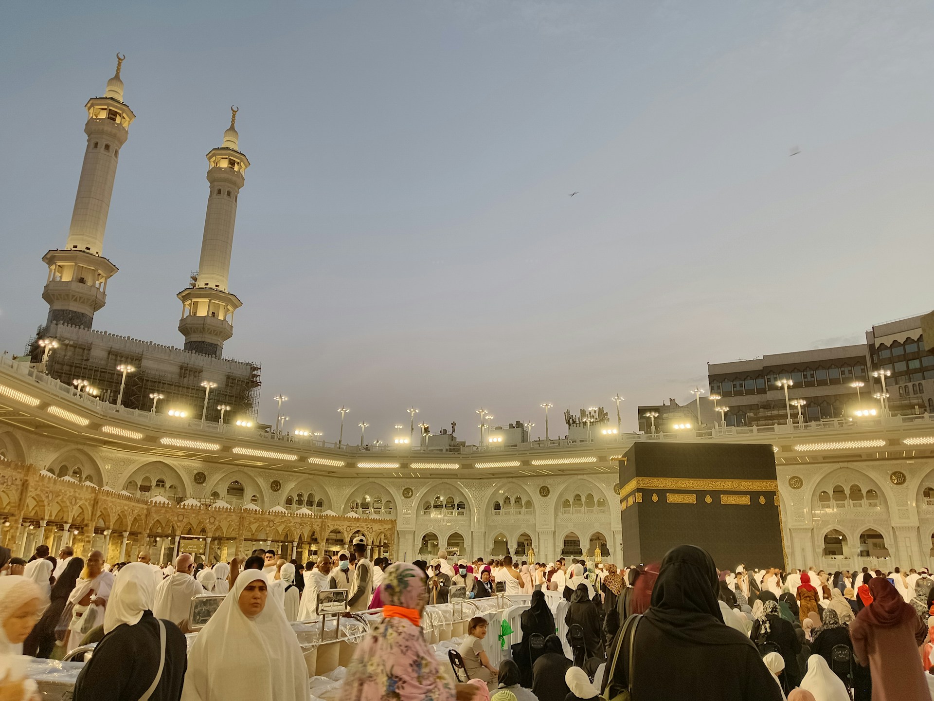 Pilgrims gather at the kaaba in mecca, saudi arabia.