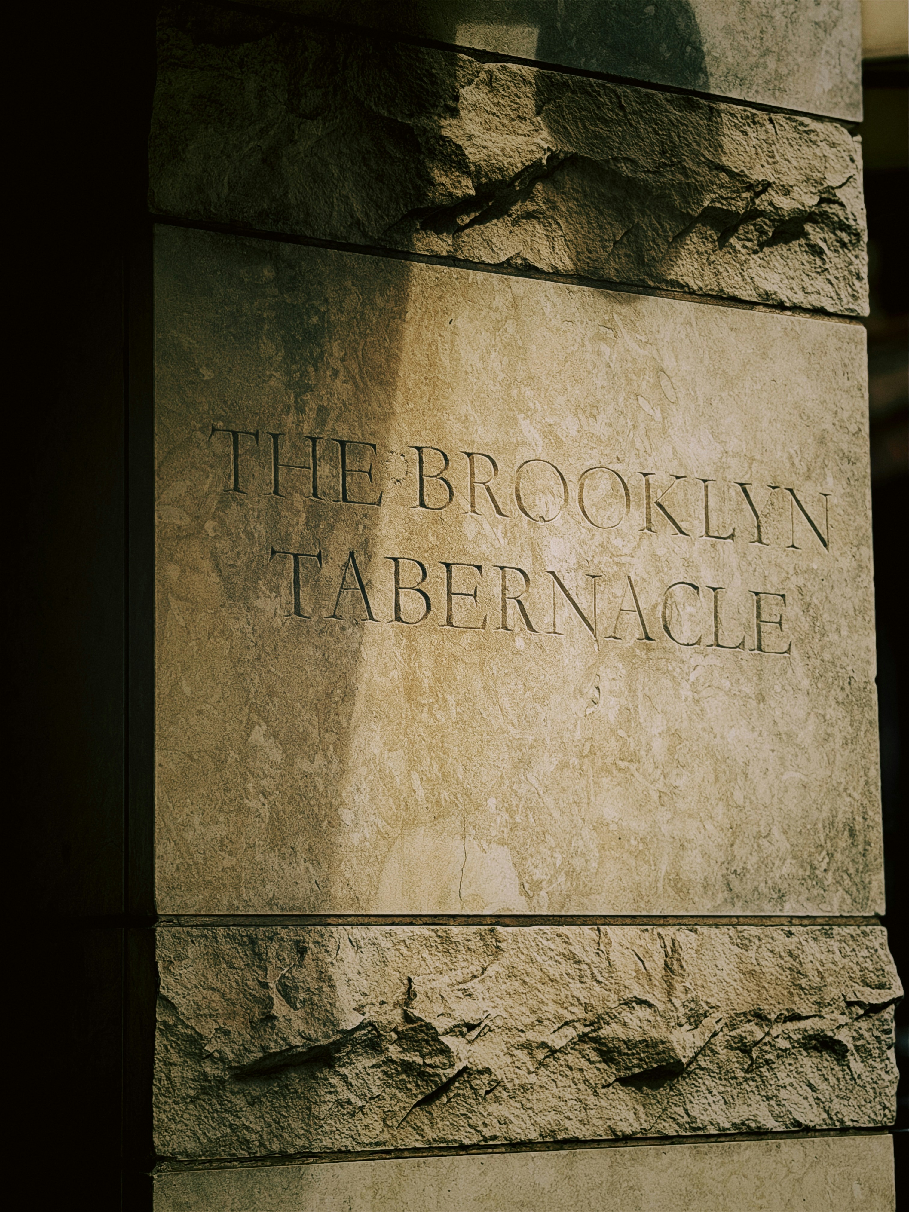 The brooklyn tabernacle carved into stone pillar