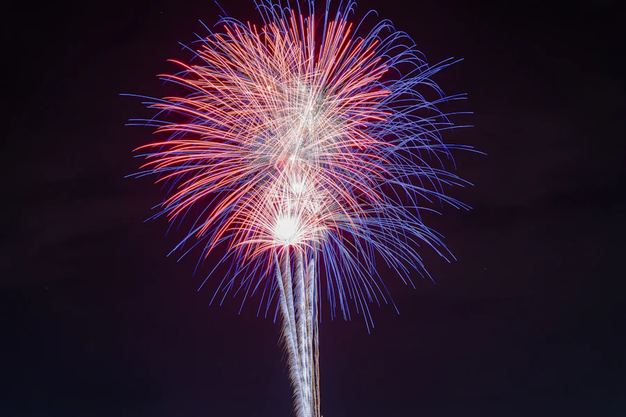 Fourth of July fireworks lighting up an American city skyline