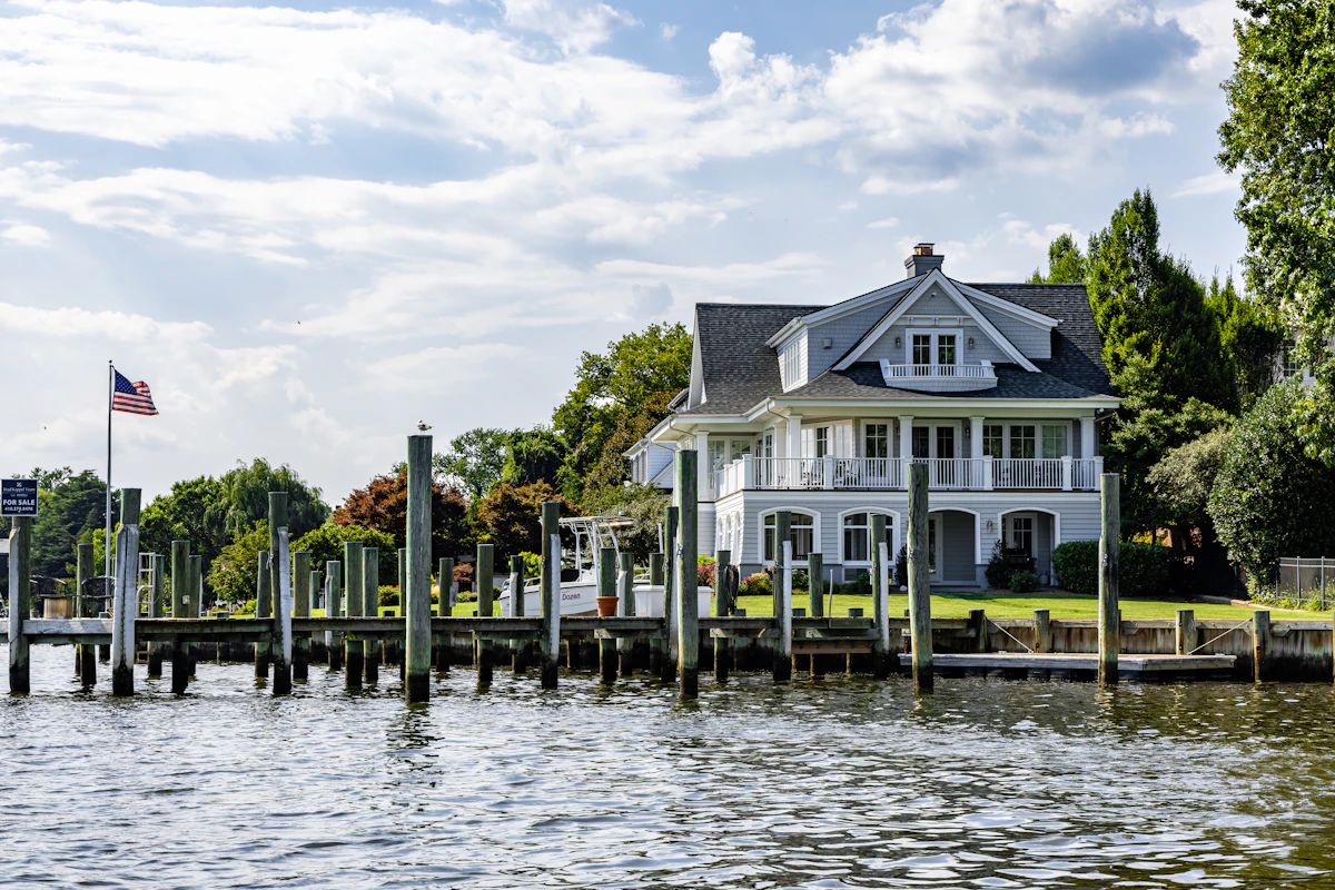 Color Florida waterfront home along the water