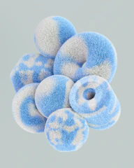 Fluffy blue and white abstract shapes clustered together