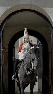 Guard on horseback in ceremonial uniform