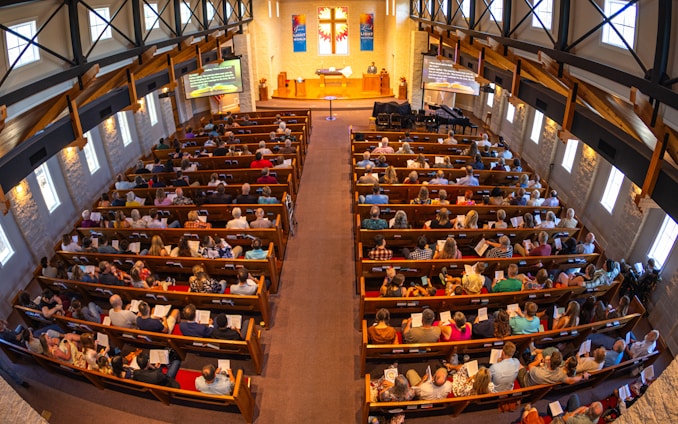 Congregation seated in a church during a service