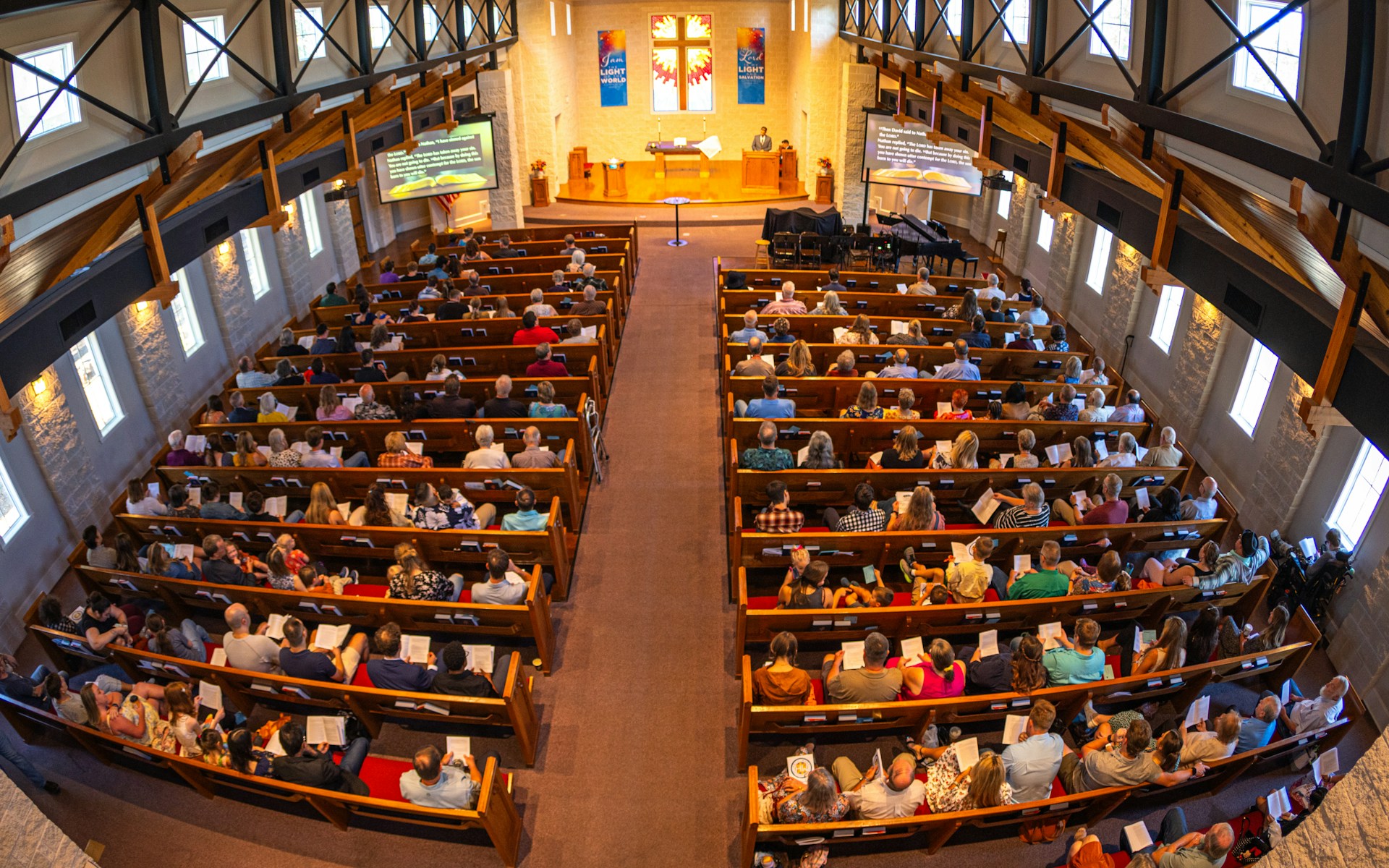 Congregation seated in a church during a service