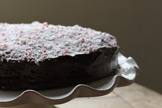 Chocolate cake with crushed peppermint topping