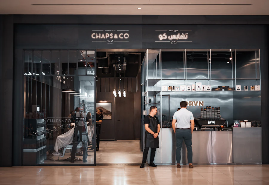 Barbers at the entrance of the shop