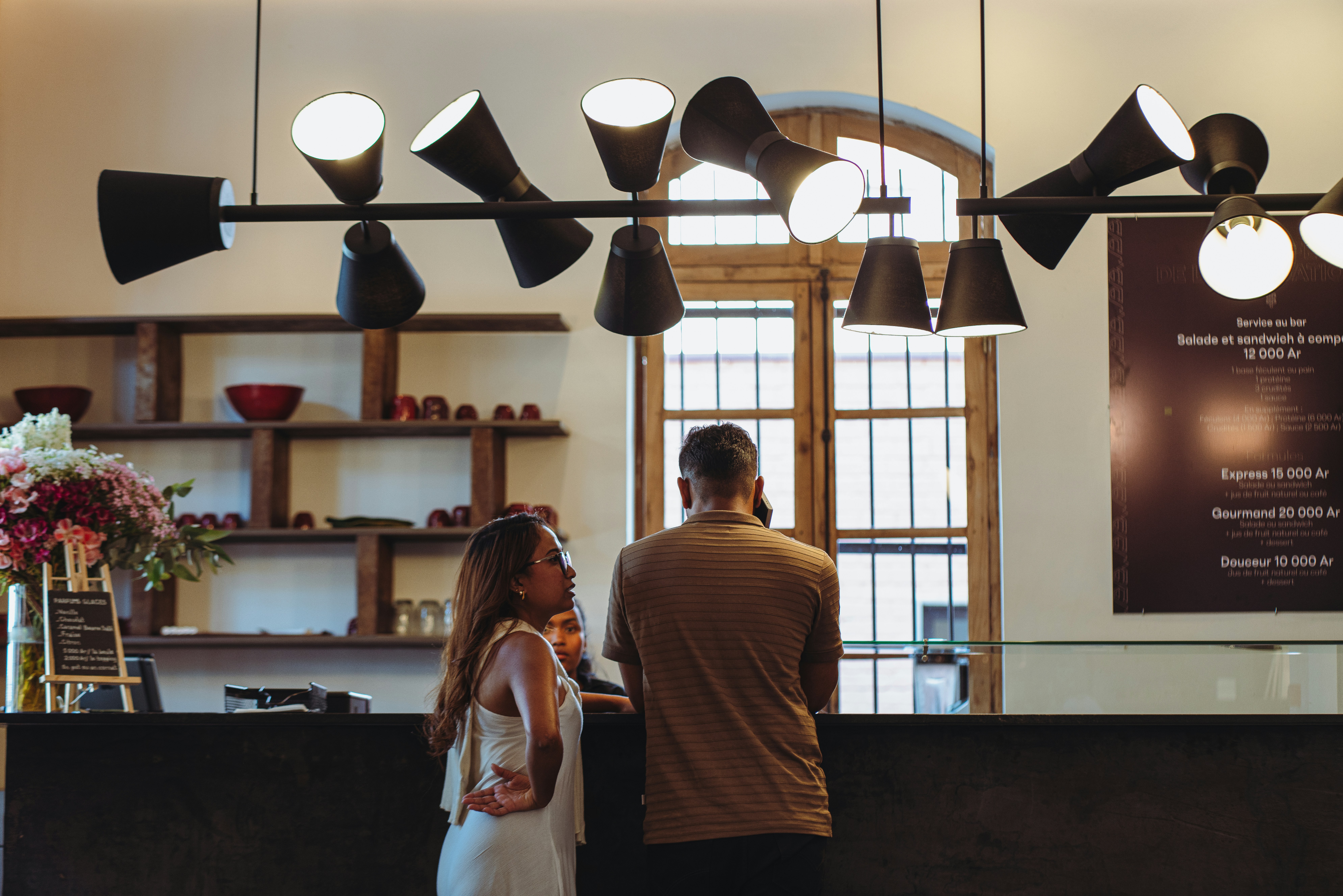Couple at reception desk