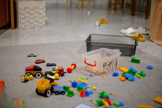 Colorful toys scattered on a floor
