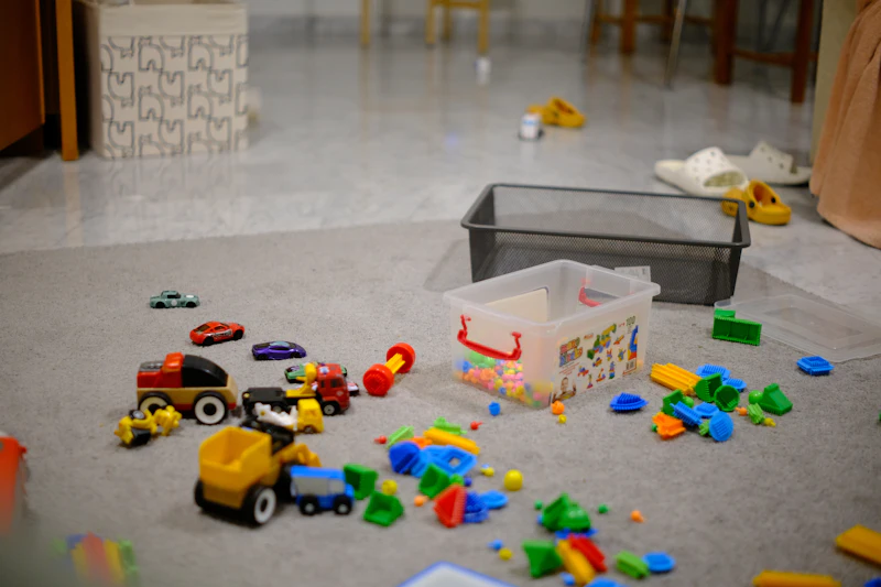 Colourful toys scattered across the floor