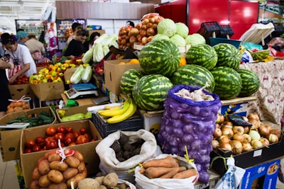 Fresh produce displayed at an outdoor market stall