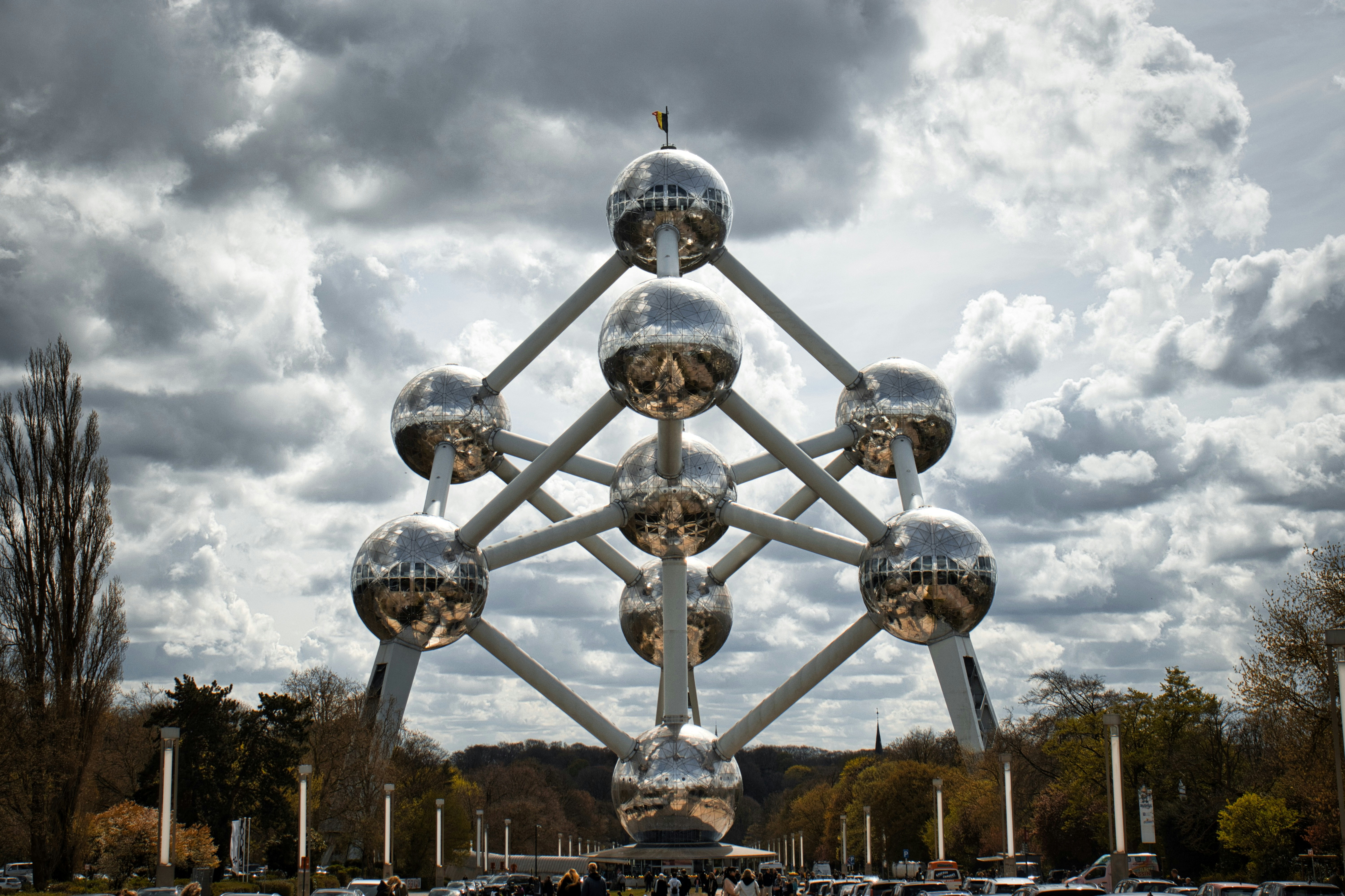 The atomium structure against a cloudy sky