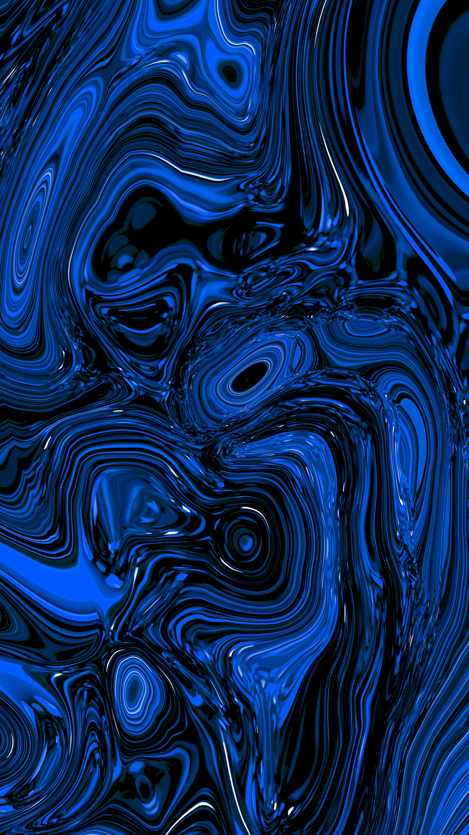 Abstract swirling blue and black liquid patterns