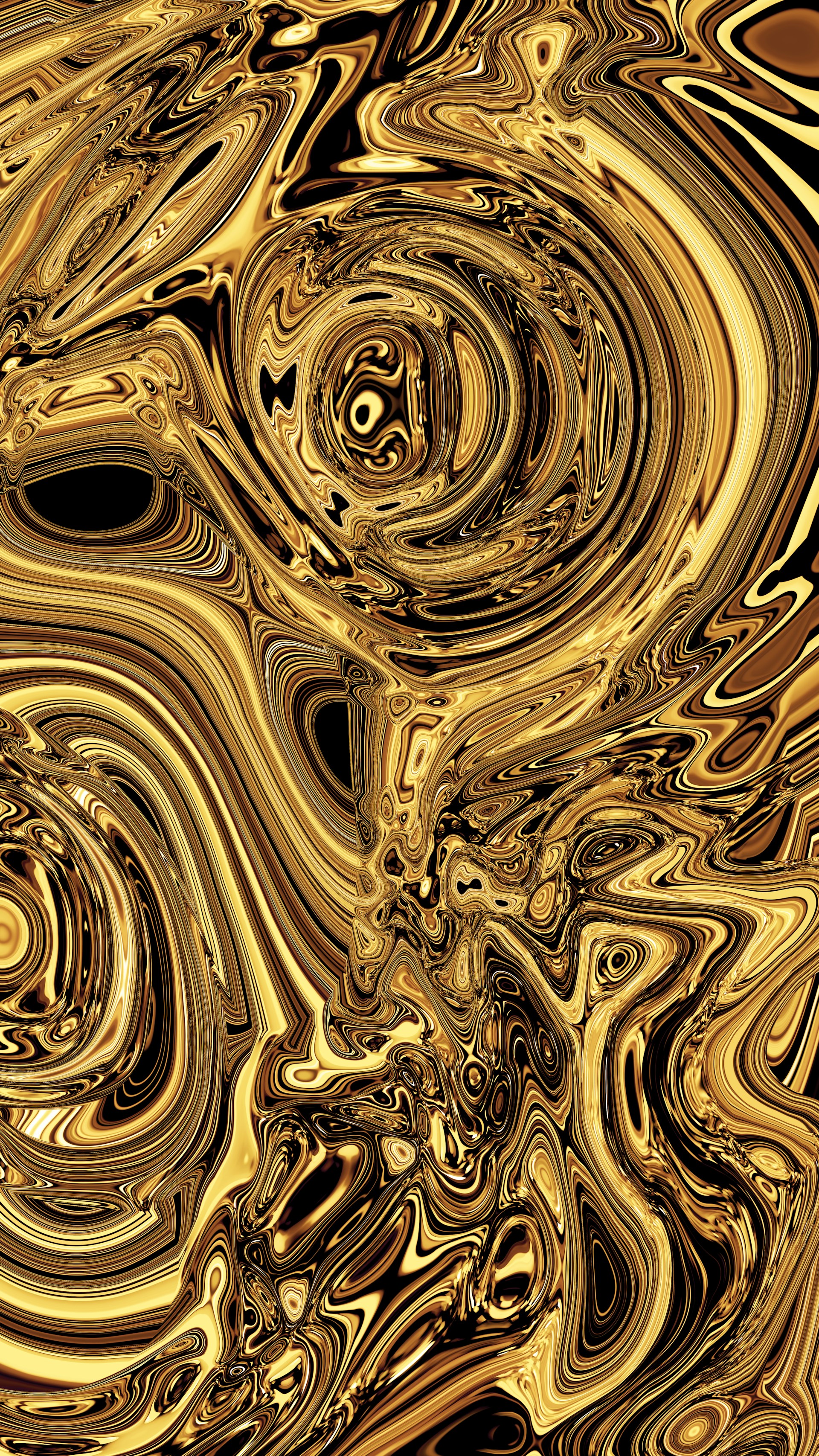 Abstract swirling pattern of liquid gold and black.