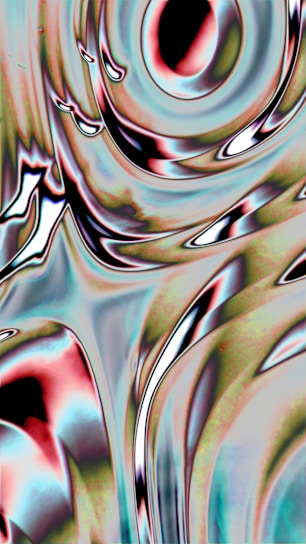 Abstract swirling patterns with metallic and pastel colors.