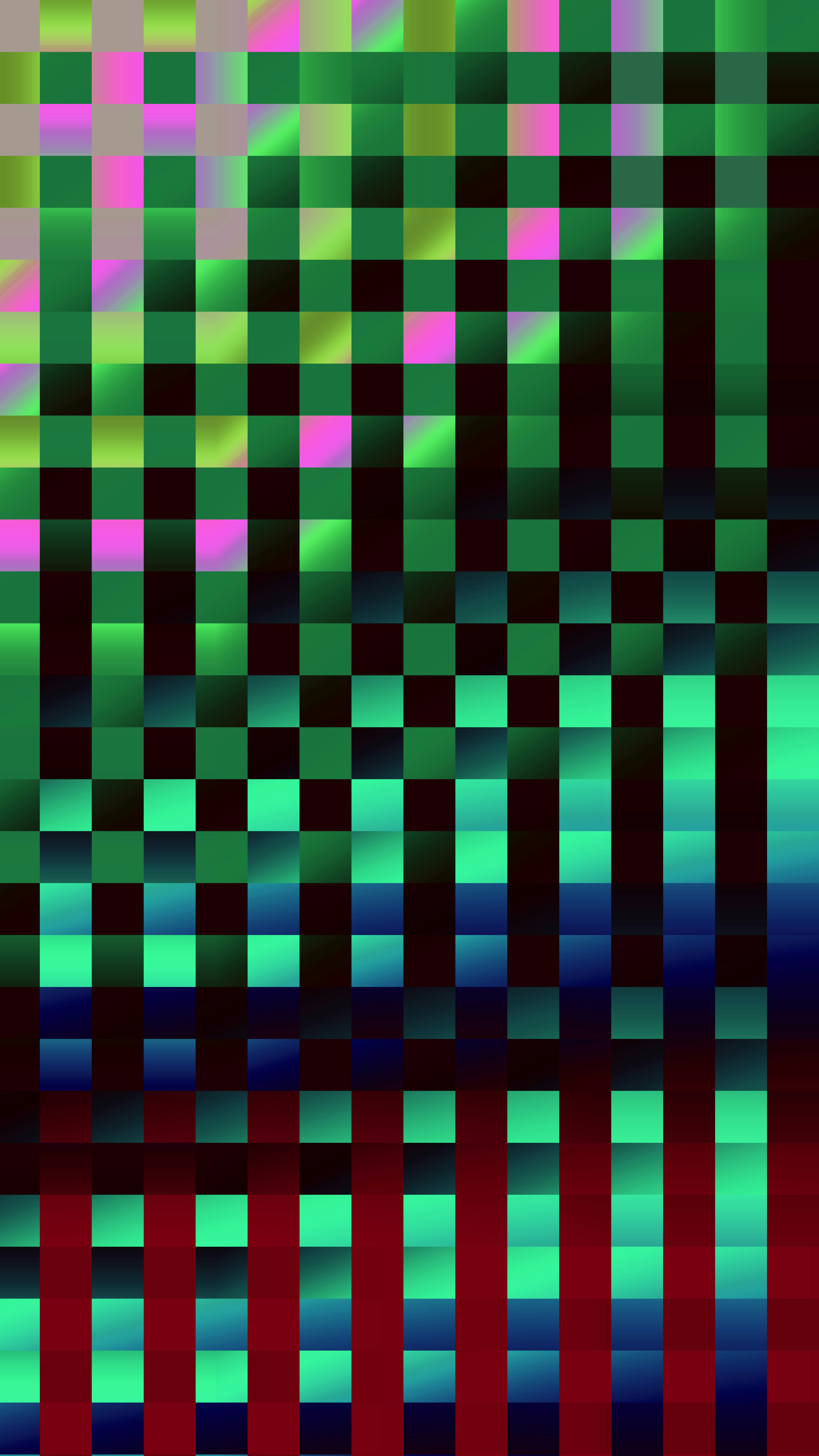 Abstract checkered pattern with green, blue, and pink hues.