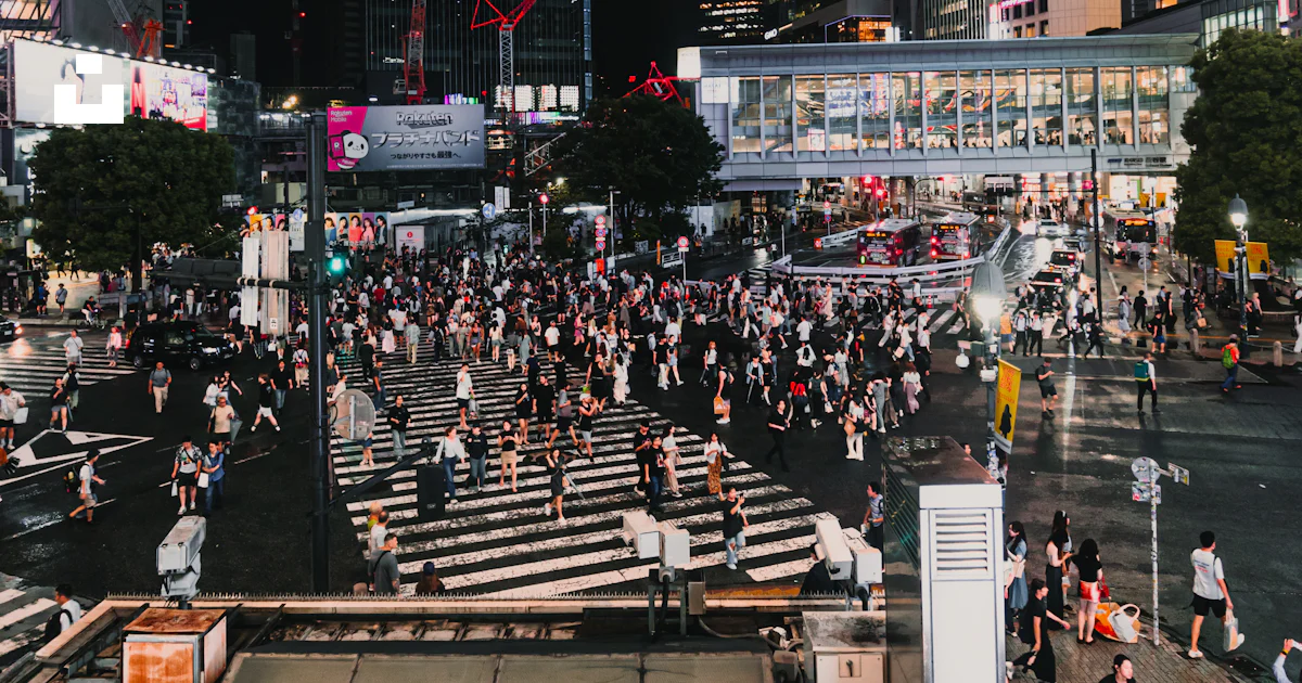 Crowded intersection in a vibrant city at night photo – Free Japan ...