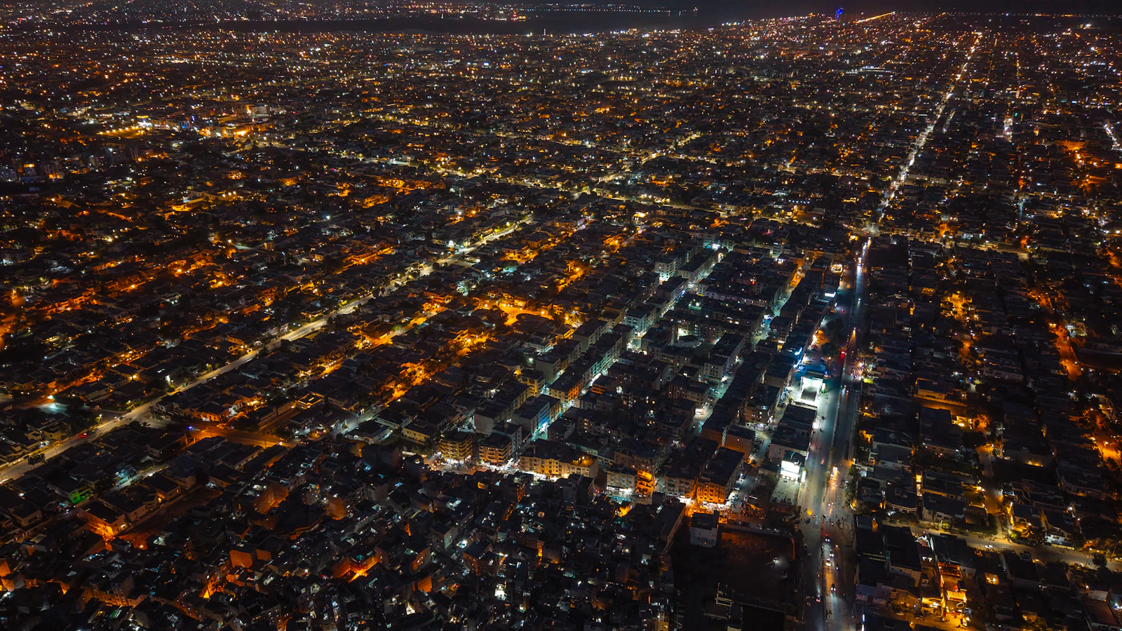Aerial night view of Karachi city lights