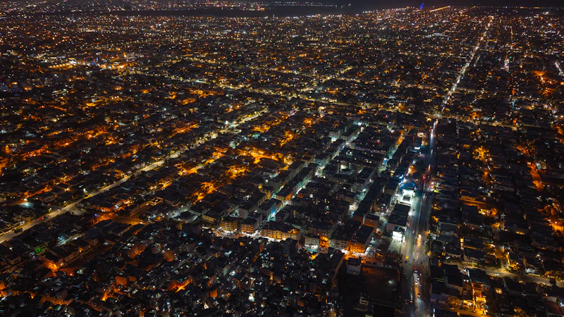 Aerial night view of Karachi city lights