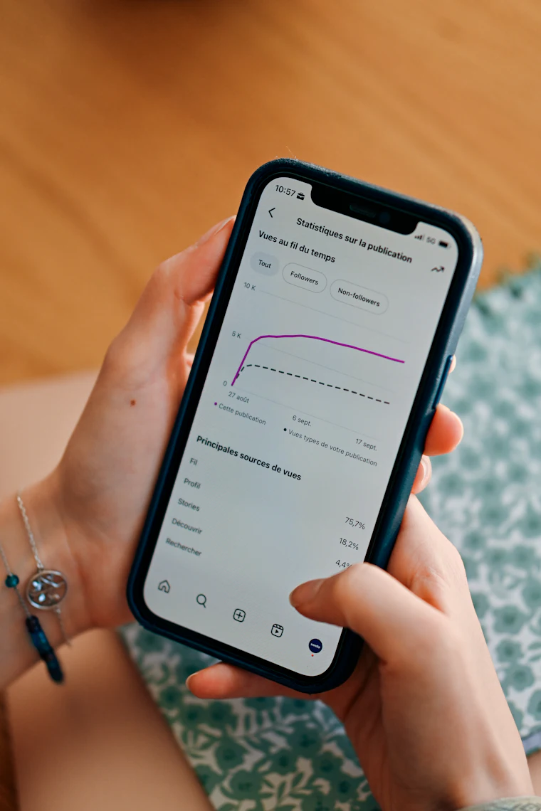 Reviewing social media analytics on a phone