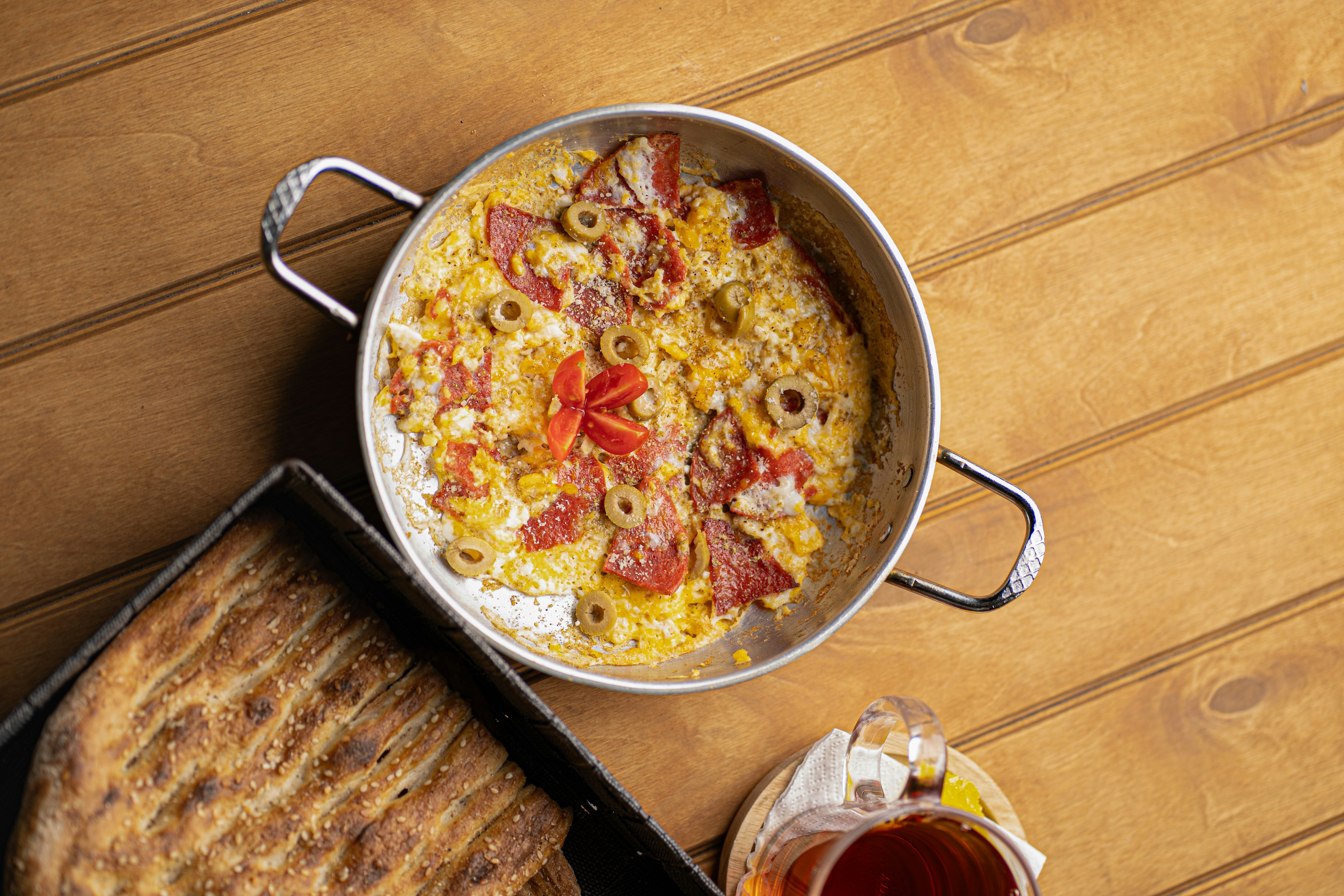 Egg scramble in a pan