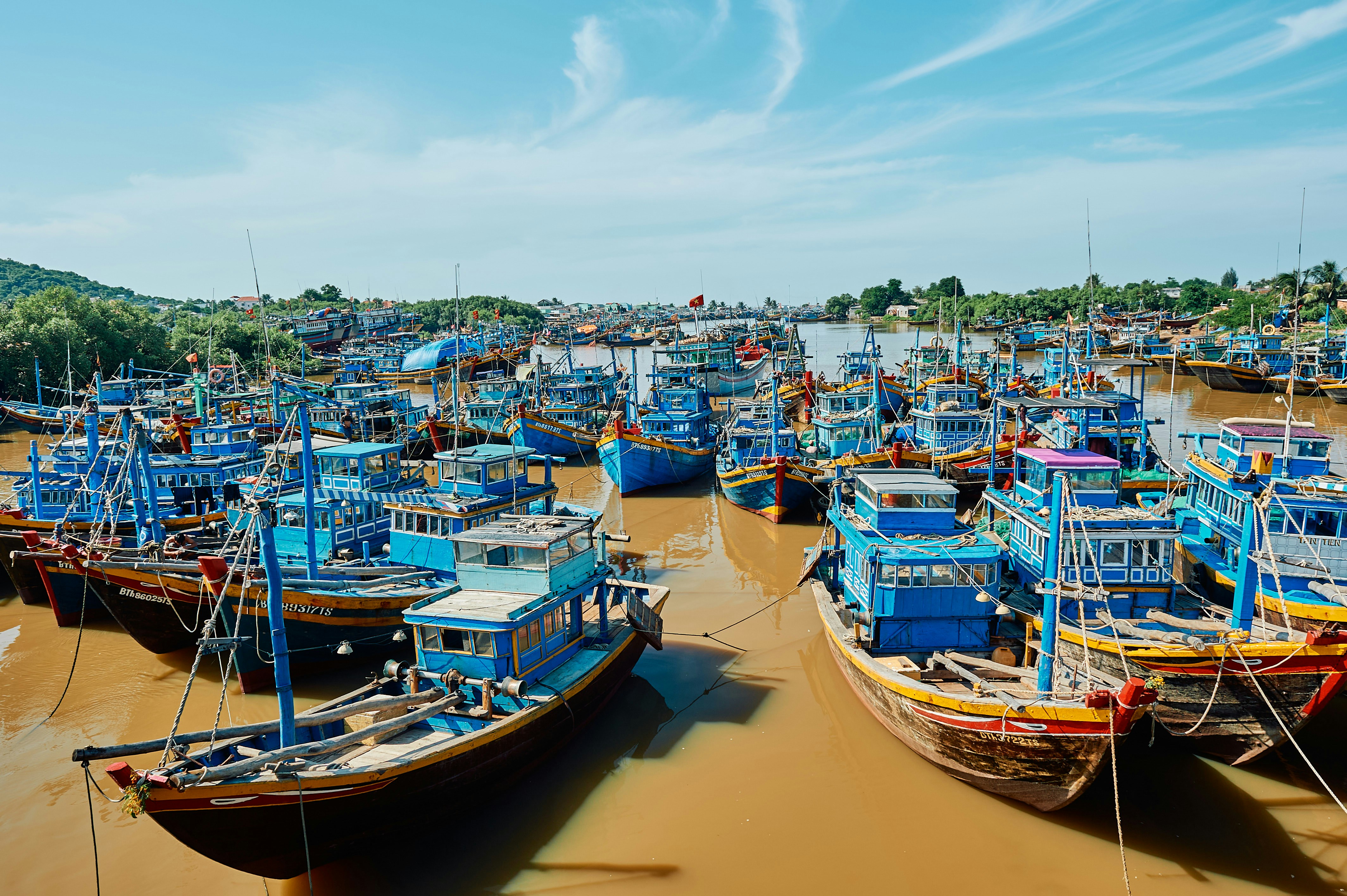 Many fishing boats parked at Mui Ne, Vietnam