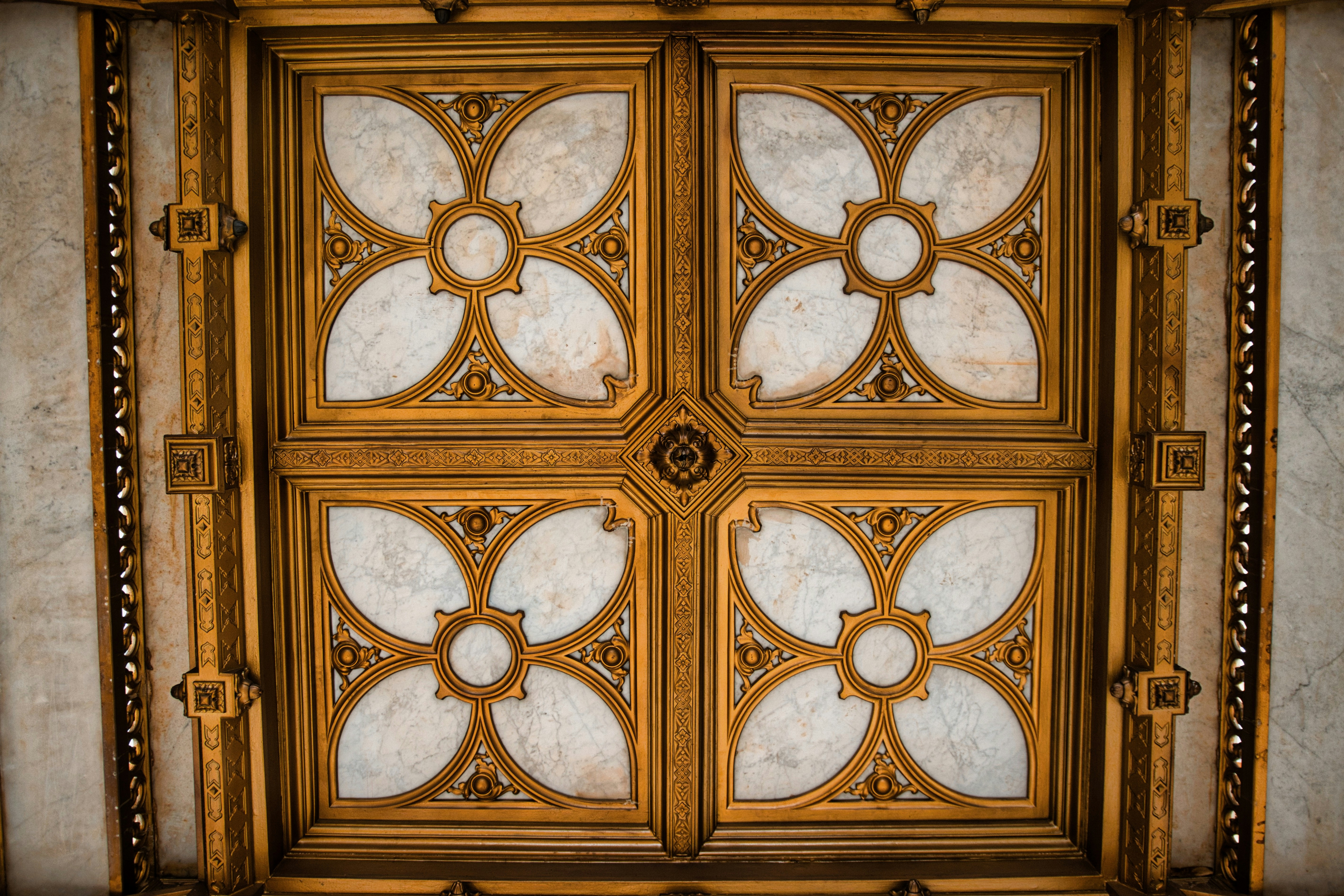Ornate wooden ceiling with floral patterns