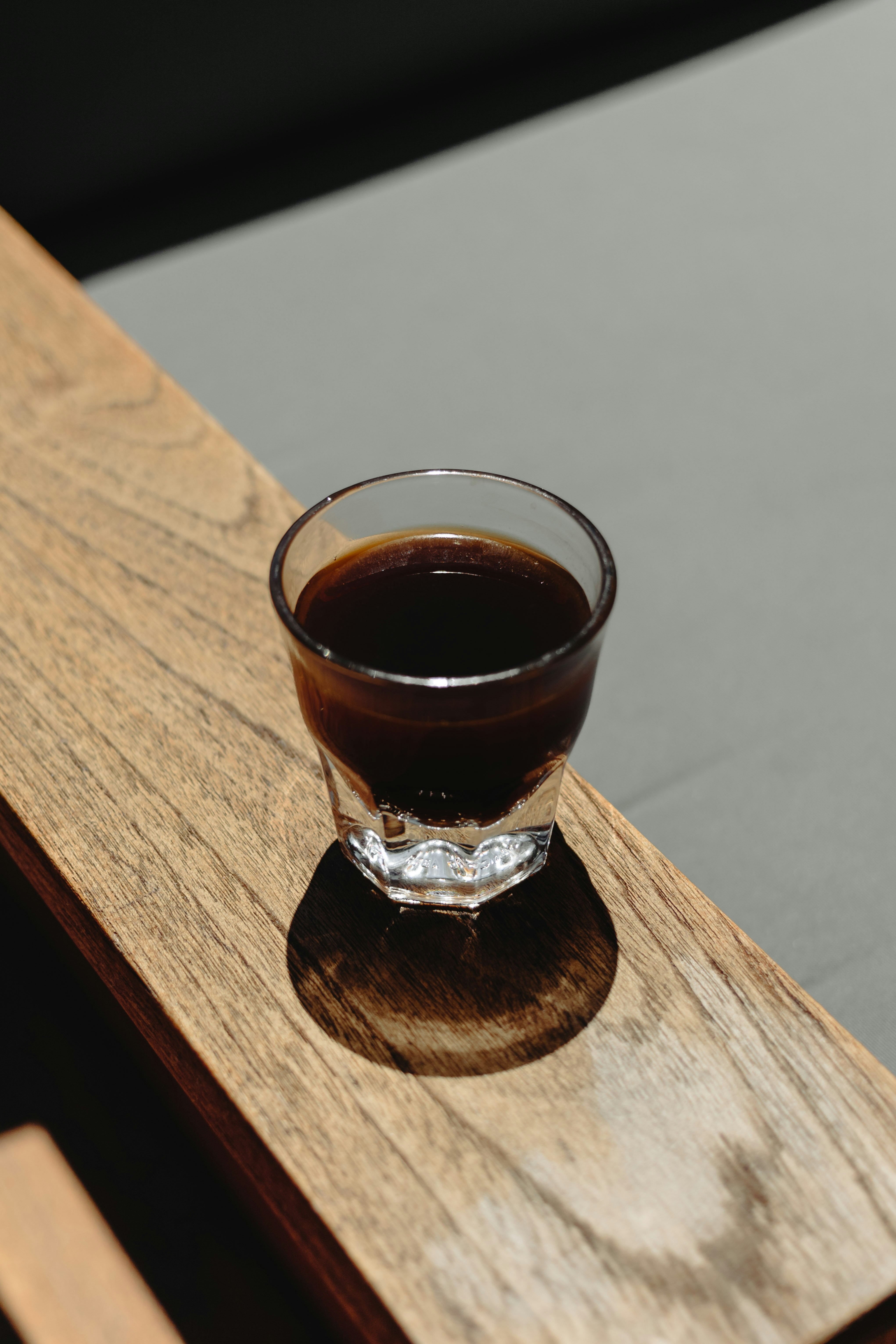 Close-up of an espresso shot with rich crema.