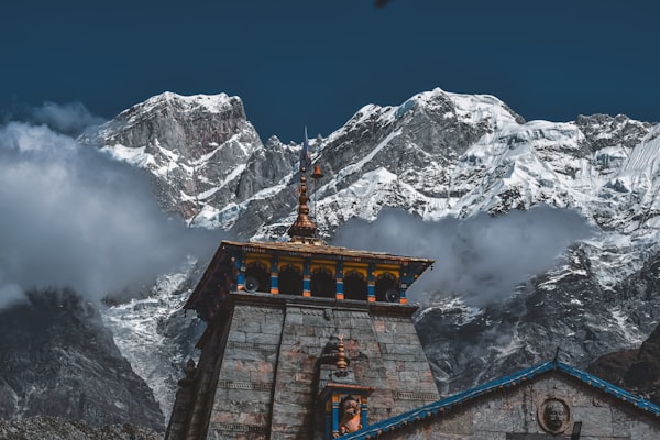 Badrinath Temple with Neelkanth peak backdrop