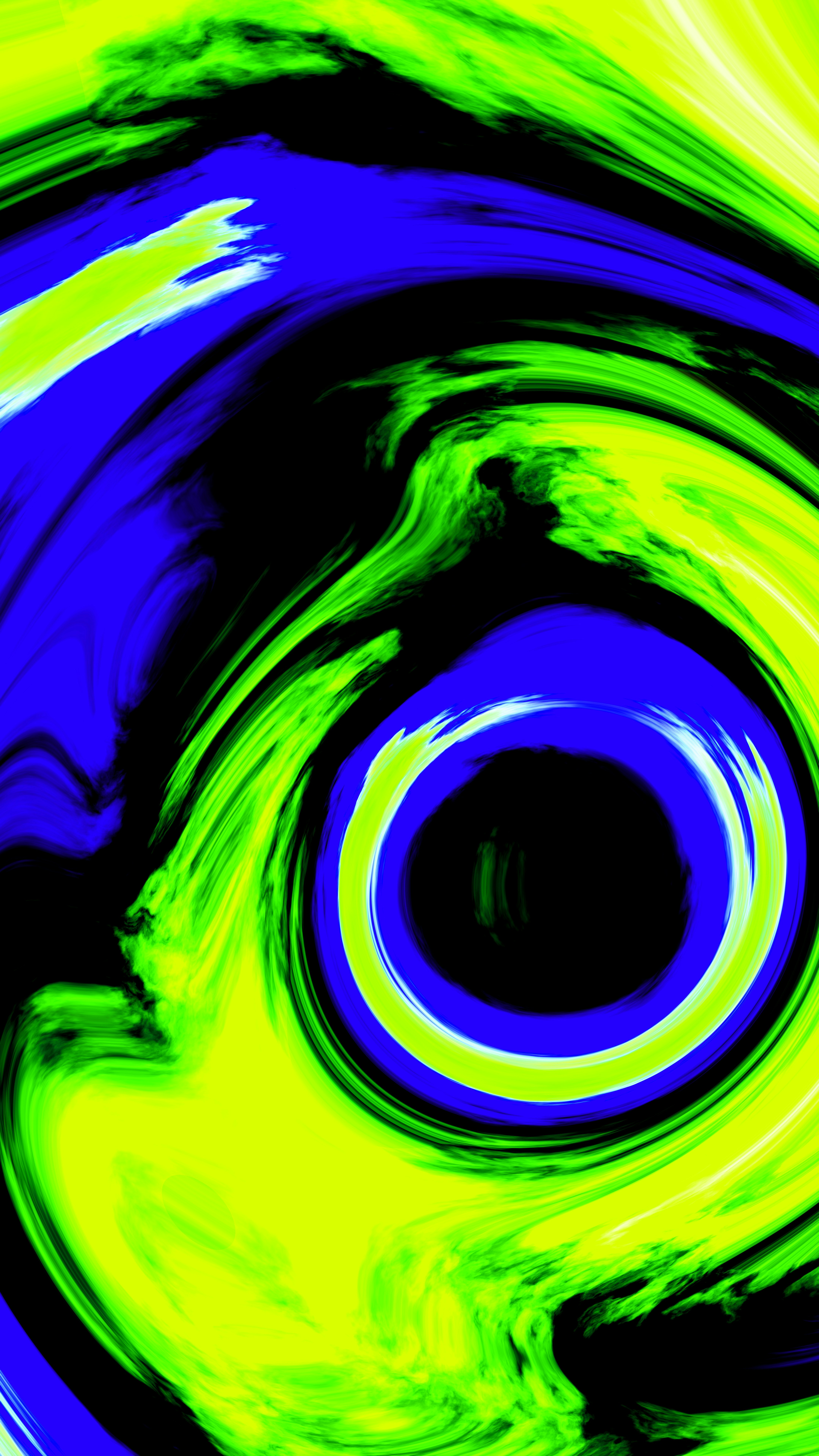 Abstract swirling pattern of black, blue, and green