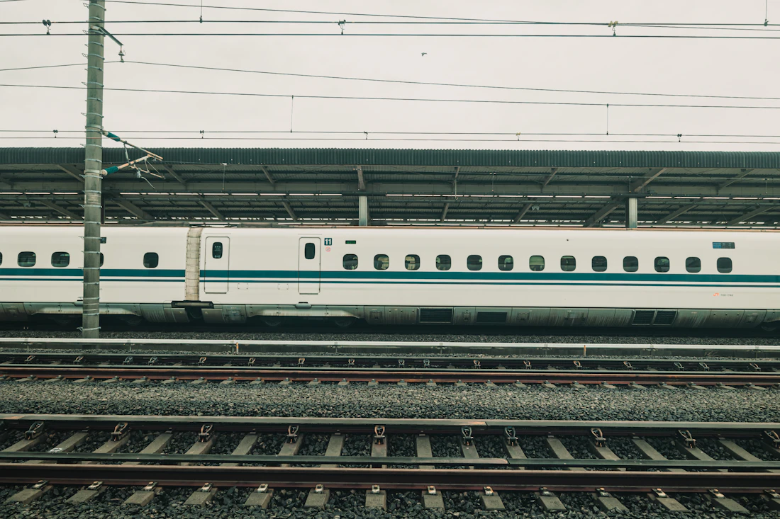Shinkansen bullet train at a Japanese station platform