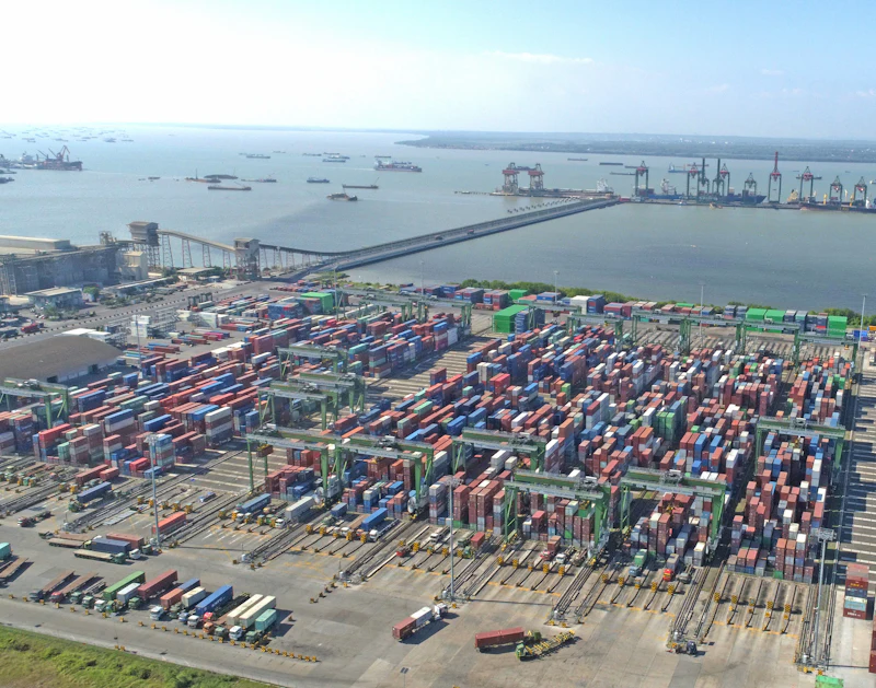 Aerial view of a shipping port with containers