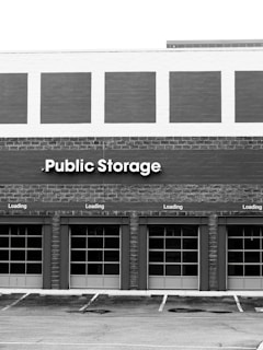 Public storage building with garage doors